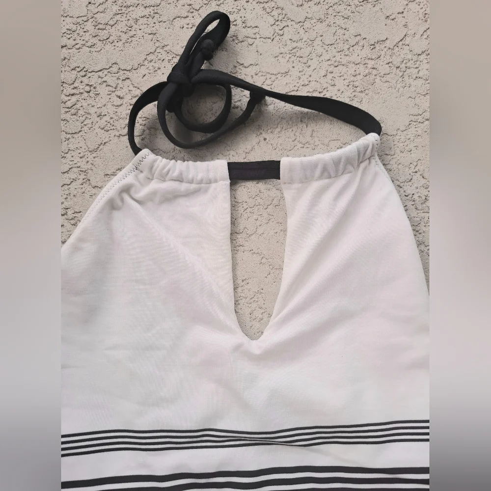 Lascana Sleek Halter One-Piece Swimsuit in White and Black